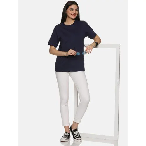 Buy True Culture Premium Navy Round Neck Women Oversized Tshirt Online ...