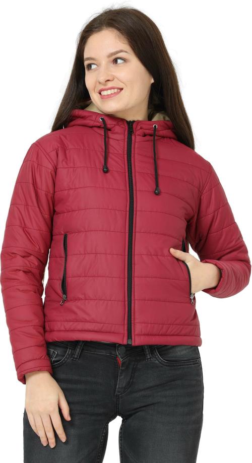 Plutus Women Maroon Solid Polyester Bomber Jacket