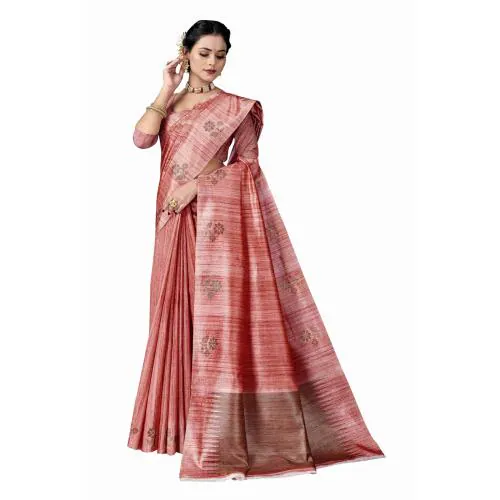 Triveni Art Silk Textured Red Saree With Blouse