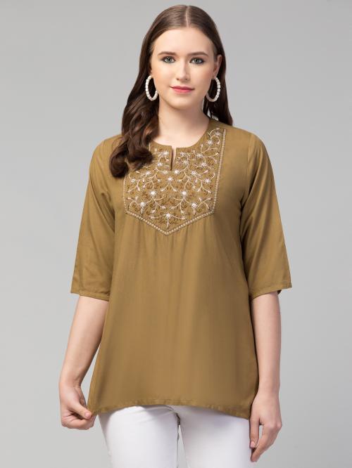 Biging2Bright Casual Embroidered Women Brown, White Top ()