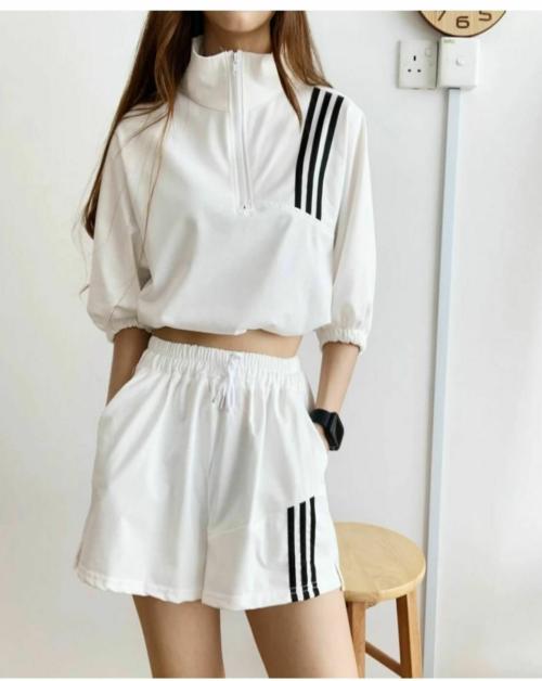 Trendzilla _ Casual Sports-Wear Miss Puff Sports Set-Top + Shorts(White)