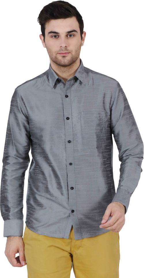 Buy Club X Men Grey Solid Poly Silk Party Shirts (XL) Online at Best ...