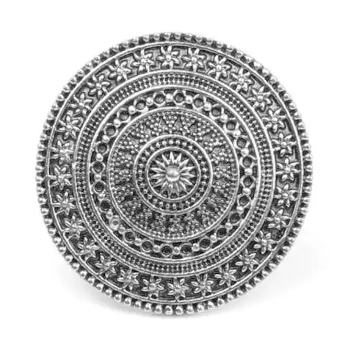 KHAMSAH AR FASHION Silver Oxidised Ring for Women Stylish Adjustable 1 Pc Round