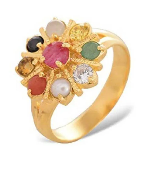 CEYLONMINE Navratan Ring Gold Ring for Men & Women 9 Gemstone Unisex Ring