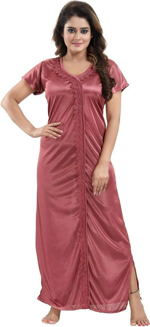 Life-Tale Women Multicolor Lace Satin Nighty