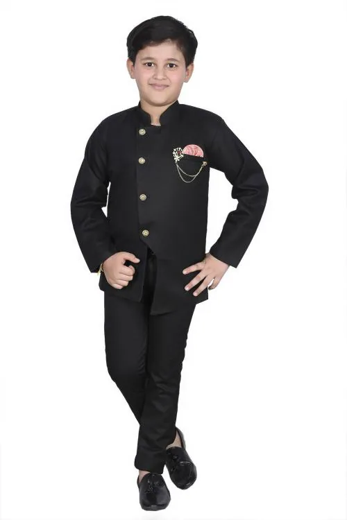 Kuwarsha Boys Black Solid Cotton Blend Blazer With Pant (6 - 7 Years)