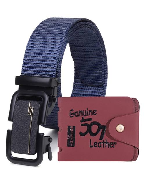 Clasicox Blue Canvas Belt & Wallet: Style with Auto-Lock Buckle