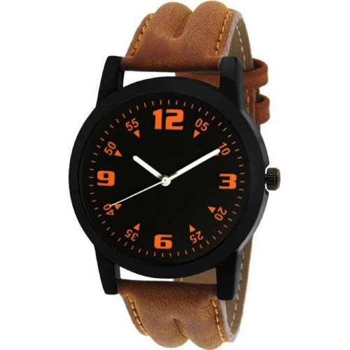 Acnos Analog Black Dial Brown Strap Watch For Men - (FX457)