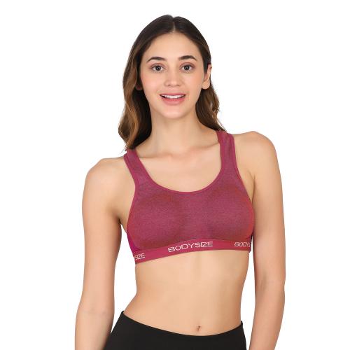 BODYSIZE Women's Side Hook Sports Bra - Racerback, Gym Bra (Detachable Pads) (PINK-36)