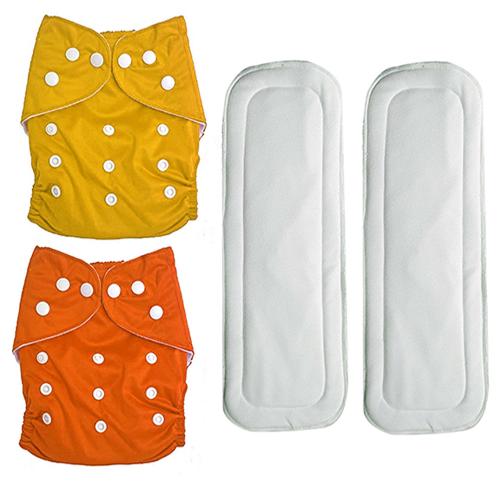 feelitson Unisex Baby Cloth Diaper Reusable Washable Adjustable With 1 Yellow 1 Orange Diaper & 2 White Insert Free Size Age - (3 Months to 3 Years) Weight - (5-17 Kg)