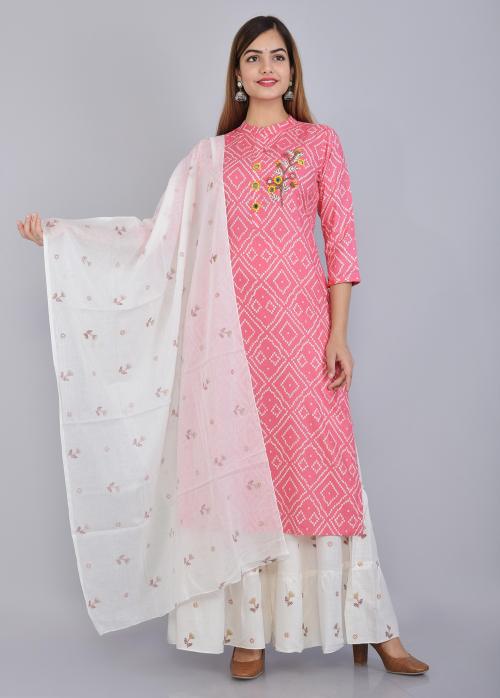 Alasha Women Pink Bandhni Kurta Set