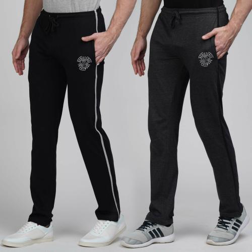 Guapo Men Black, Grey Solid Cotton Blend Pack Of 2 Track Pants