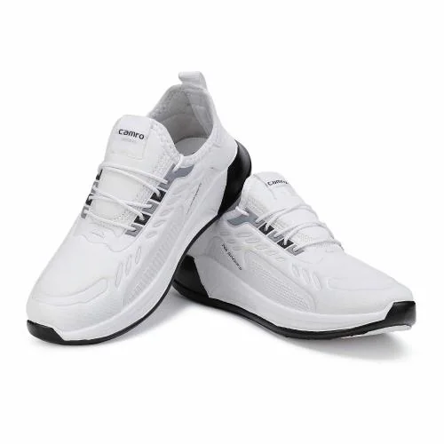 CAMRO G3S-01 Lace Up White Sports Shoes, Mesh Upper & PVC Sole for Running, Gyming & More