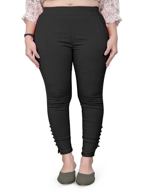 MANIX Women's Cotton Stretchable Pants With Both Side Pockets (Black) - Size: X-Large