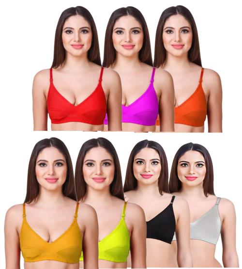 Camaleon Merina Hosiery Cotton Multicolor B Cup Non-Padded Back Closure Wirefree Adjustable Strap Soft Regular Women Bra