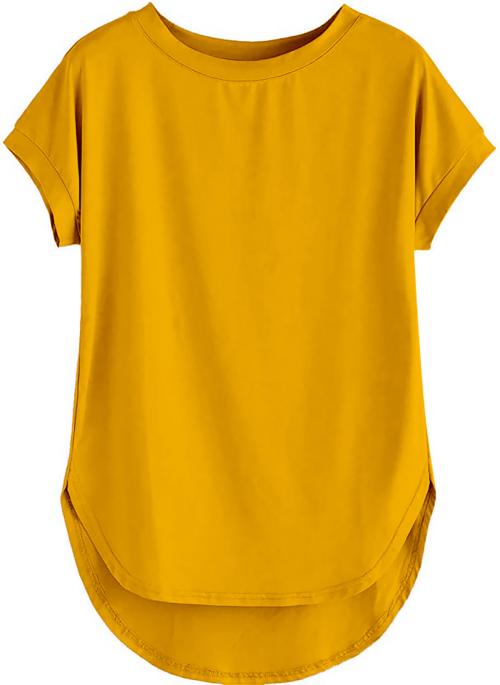 Gespo Mustard Solid Round Neck Half Sleeve Casual Top