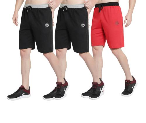 Oora Men Black, Red Pack Of 3 Sports Shorts