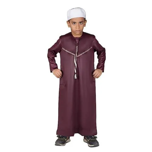 Aaraish Maroon Thobe for kids | Omani full Sleeve Jubba | Lightweight and Breathable Fabric | Easy to Wash|Regular Fit Premium Imported Quality for Kids | Traditional dress (Maroon,12 Year)