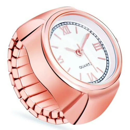 New DOCOSS -Jewellery Stylish Finger Ring Watch,Stretchy Band,Quartz Ring Watches for Girls,Women,Men Gift for Valentines Day (Rose Gold)