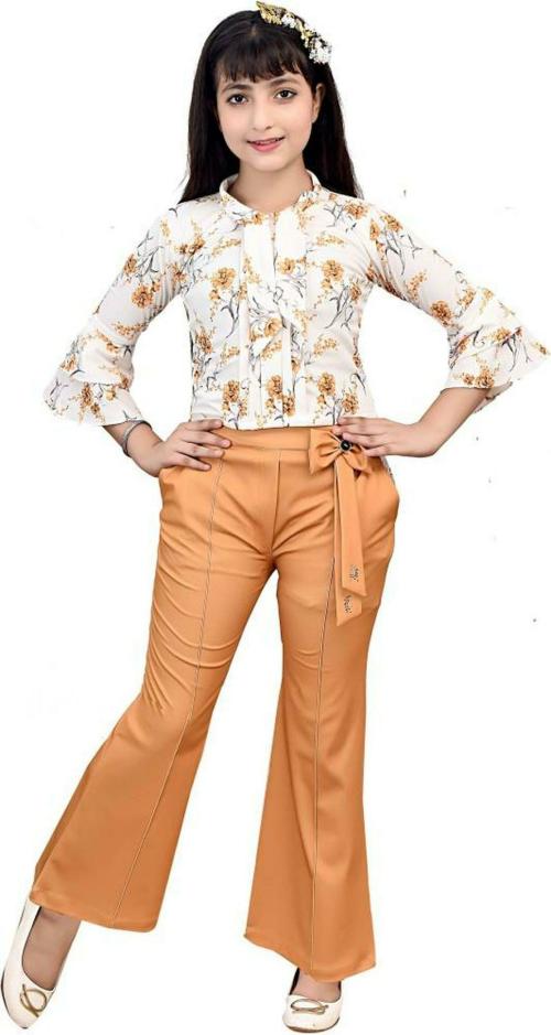 A.G FASHION Girls Multicolor Floral Cotton Lycra Blend Top and Pant 8-9 Years