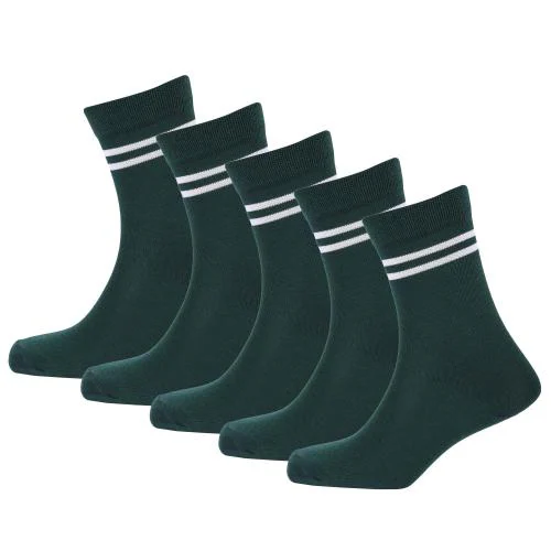 Bizala Green Color with White Stripes Calf Length Cotton School Socks for Boys & Girls (Pack of 5 Pairs) 2-3Y