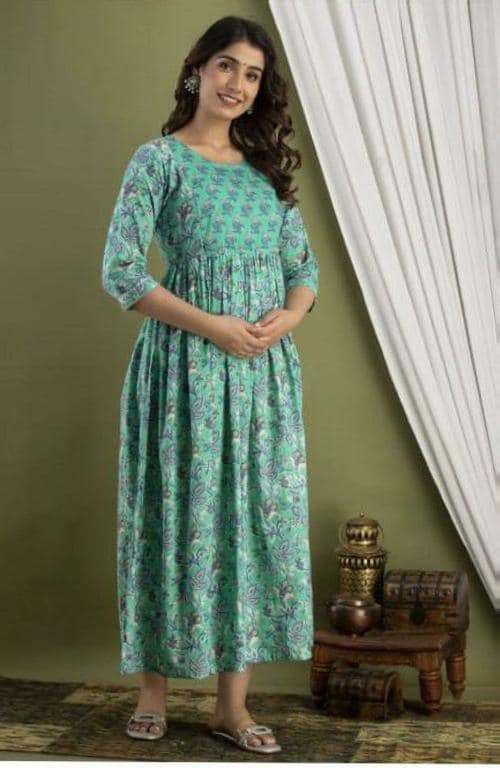 JaaS Trends Women Printed Cotton Blend Anarkali Kurta (Dark Green) Size XXL