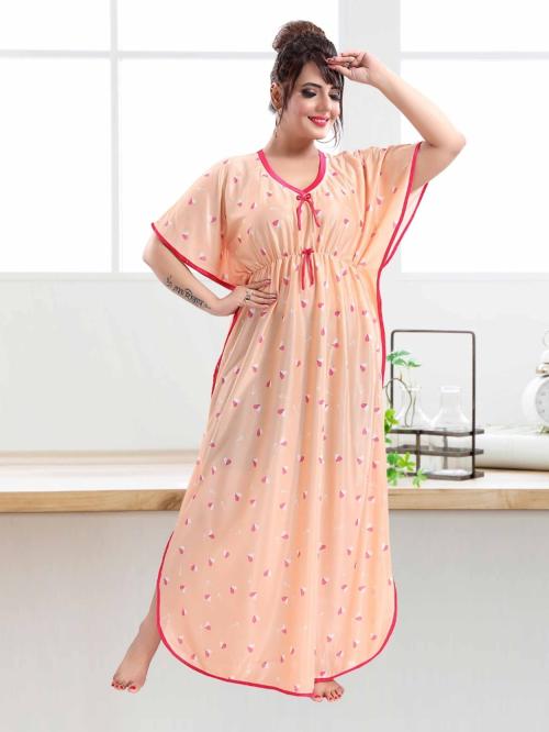 COLOR MAGIC Satin Printed Kaftan Gown for Women - Peach