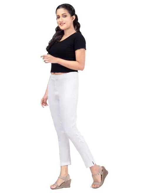 Imago White Women Cotton Lycra Pencil Pant Kurti Pant /cigarette Pant suitable for formal and casual wear