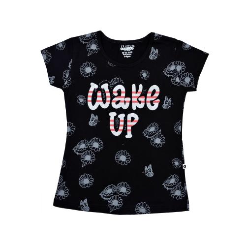 KARIBY Girls' Cotton Half Sleeve T-Shirt Round Neck All Over Printed Design (Black) (9 TO 10 YR)