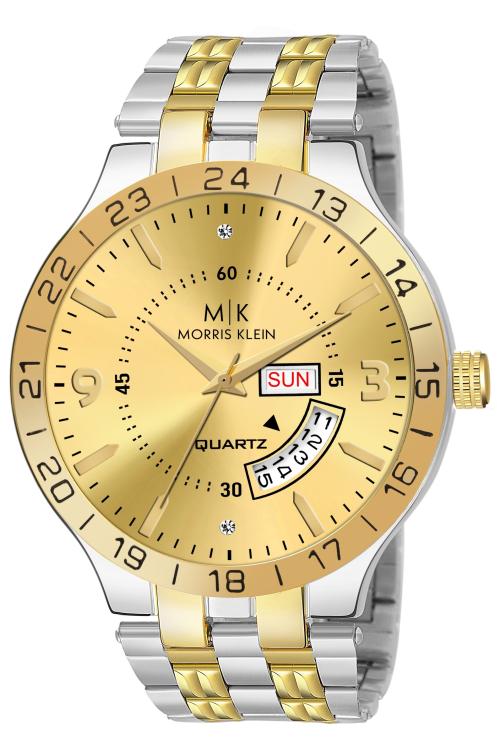MORRIS KLEIN MK-1031 ORIGINAL GOLD PLATED & TWO TONE DAY & DATE FUNCTIONING WATCH Analog Watch - For Men