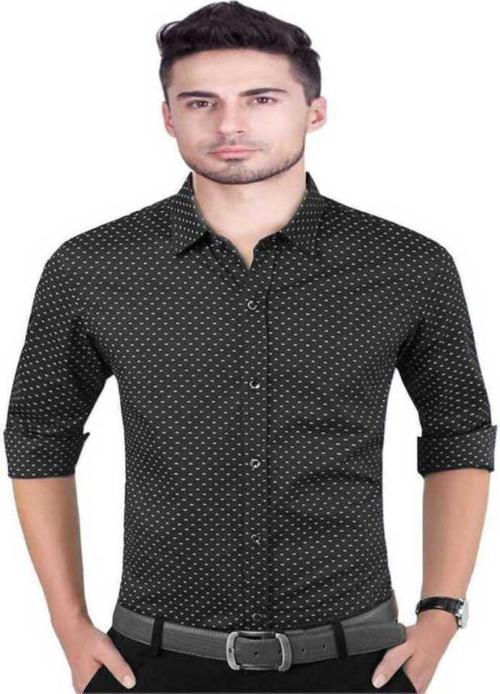 Buy Bought First Men Black Printed Cotton Blend Casual Shirt (Xl