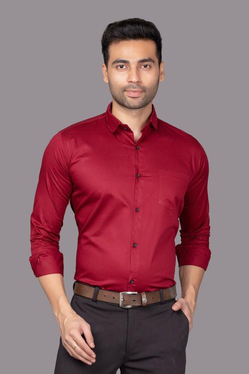 Blue Fer Fashion Men Maroon Solid Cotton Blend Casual Shirt (L)