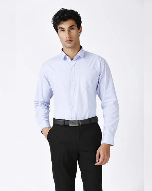 CAMBRIDGE Men's Solid Regular Fit Premium Poly-cotton Formal Shirt with Spread Collar & Full Sleeves | Blue | Pack of 1