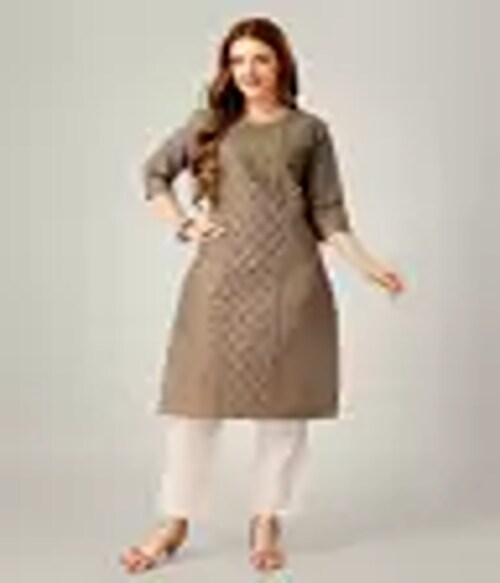 KALAPATI Women Cotton Blend Kurta Pant Set-10-Size-XL-Colour-Khaki