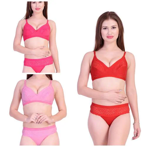 Lingerie Set Cotton Bra Panty Set For Women Pack of 3