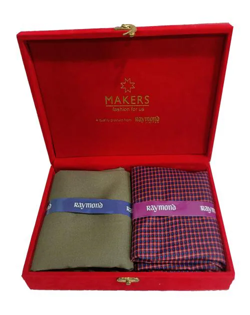 Raymond Men Off White Checkered Cotton Shirt & Trouser Fabric-(2.35 M-Shirt, 1.30 M-Pant)