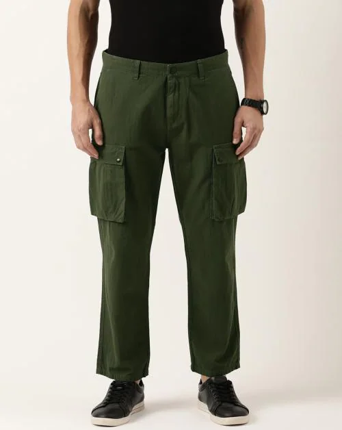 Bene Kleed Men Olive Relaxed Fit Solid Cargo Trousers