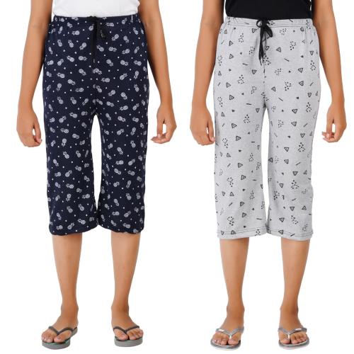 Suman Tex Women Multicolor Printed Cotton Pack Of 2 Capris With Nada (Xl)