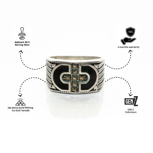 Versavia Stylish 1.925 Sterling Jazz Silver Ring | Anti Tarnish 2.18k White Gold Plating Ring | Perfetc Gift for Man