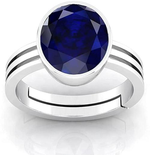 Chopra Gems & Jewellery Rhodium Plated Brass 6.50 Ratti Blue Sapphire Neelam Stone Ring (Men, Women, Girls and Boys) - Adjustable
