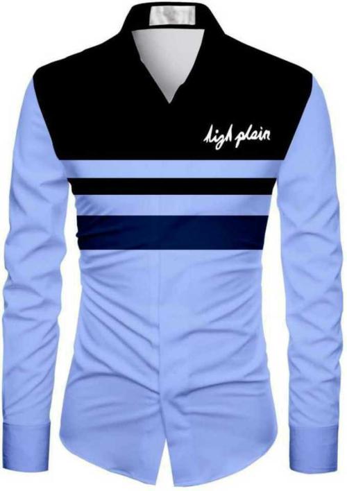 DHARMESH ENTERPRISE fashion Men Black, Light Blue, Dark Blue Striped Polycotton Unstitched Shirt Material (Free Size)