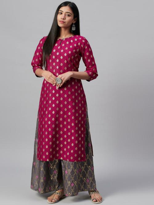 Ziyaa Women's Pink Printed Straight Kurti