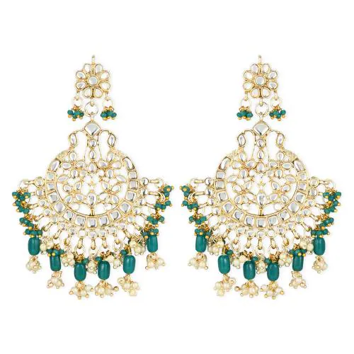 I Jewels 18K Gold Plated Traditional Handcrafted Pearl Kundan Beaded Earrings for Women/Girls (E3013G)