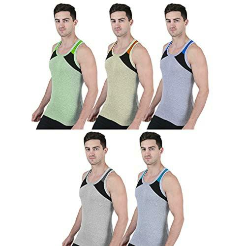 abaranji Men's Multicolor Cotton Gym Vest Pack of 5 - Sleeveless | Assorted Sizes and Colors
