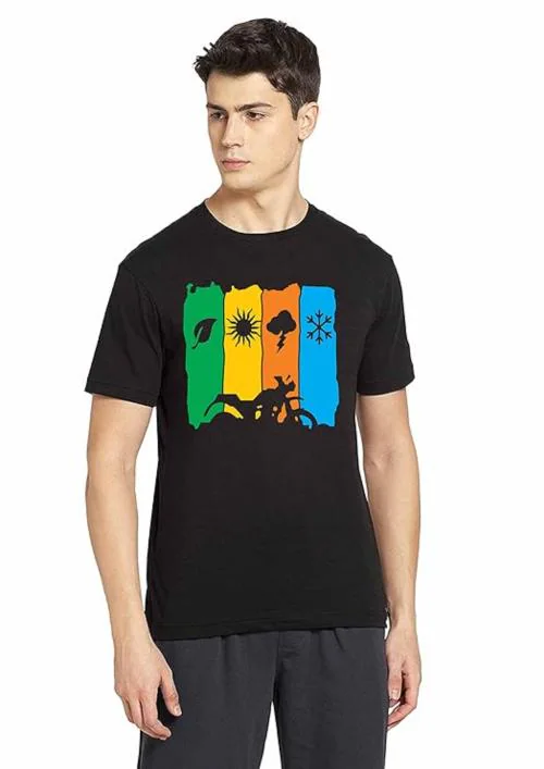 Thread Monk Men's Cotton Regular Fit New Bike Printed Round Neck Half Sleeves T-Shirts (Black)