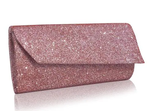 VRITRAZ Stylish Fancy Glitter Wedding Clutch Purse for Women (Pink)