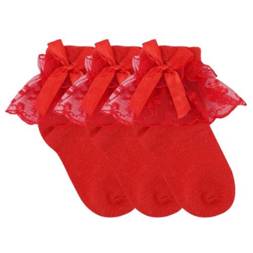 NEXT2SKIN Kids Frill Cotton Socks - Pack of 3 (Red, M 4-6 Yrs)