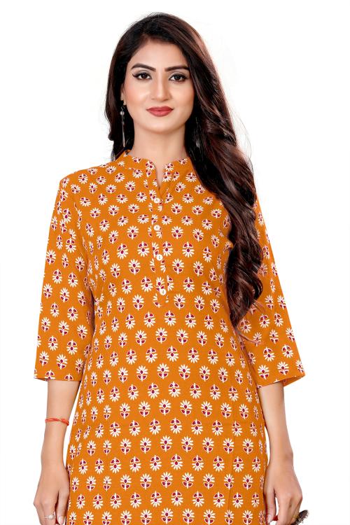 Navlik Women Orange Printed Cotton Kurti