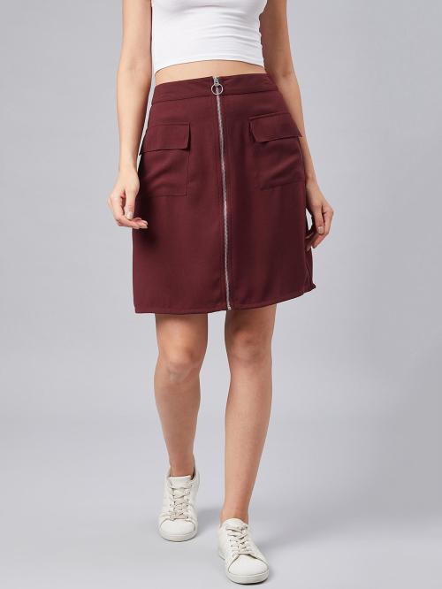 Carlton london Women Wine Solid A-Line Skirt