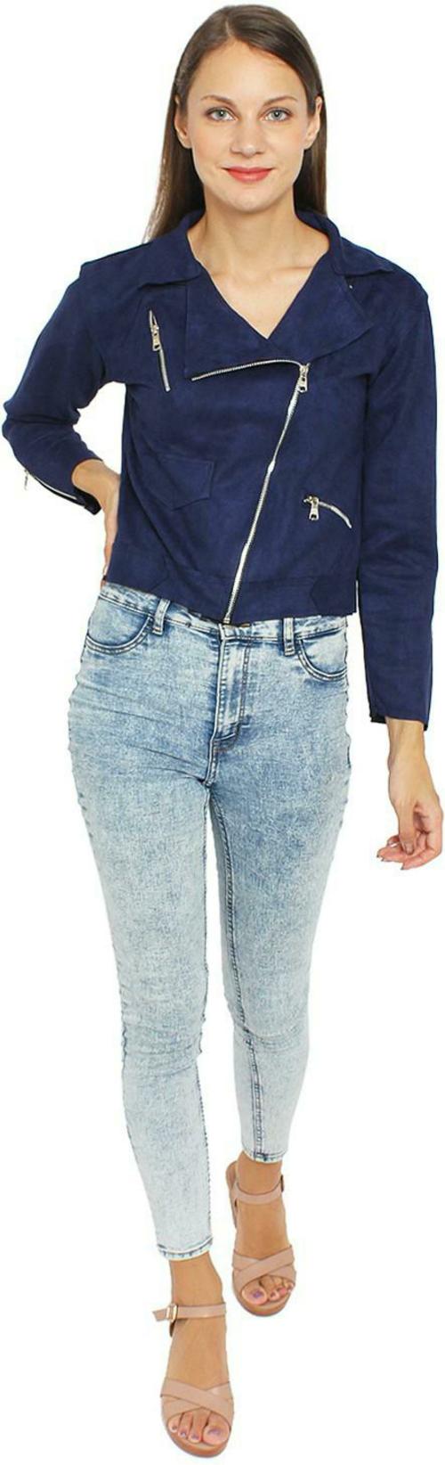 stylemyth Women Navy Solid Velvet Jacket